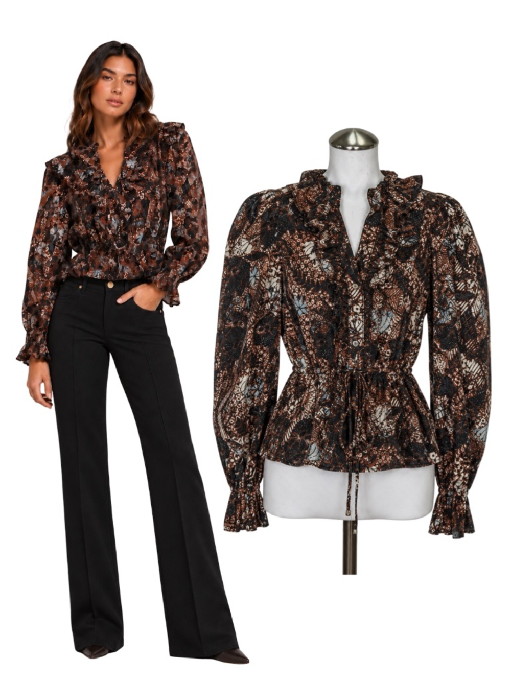 $295 Ulla Johnson Kalila Blouse Rosewood Batik Floral Top Size 6
